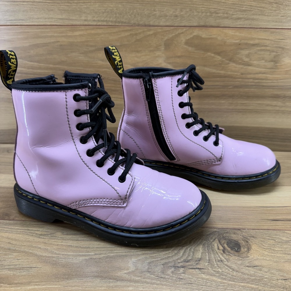 Dr Martens Big Girls Boots Size 2 Pink Patent Leather Lace Up Combat‎ 1460